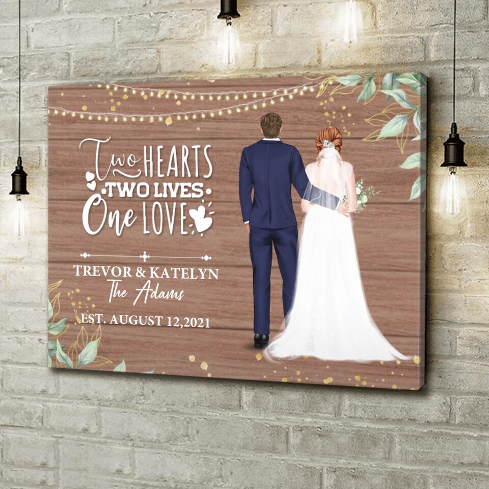 Personalized Couple Wedding Horizontal Canvas - Gift Idea For Couple/Wedding/Wedding Anniversary - Two Hearts, Two Lives, One Love