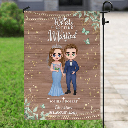 Personalized Chibi Couple Wedding Flag Sign - Gift Idea For Wedding/Anniversary Gift - We Are Getting Married