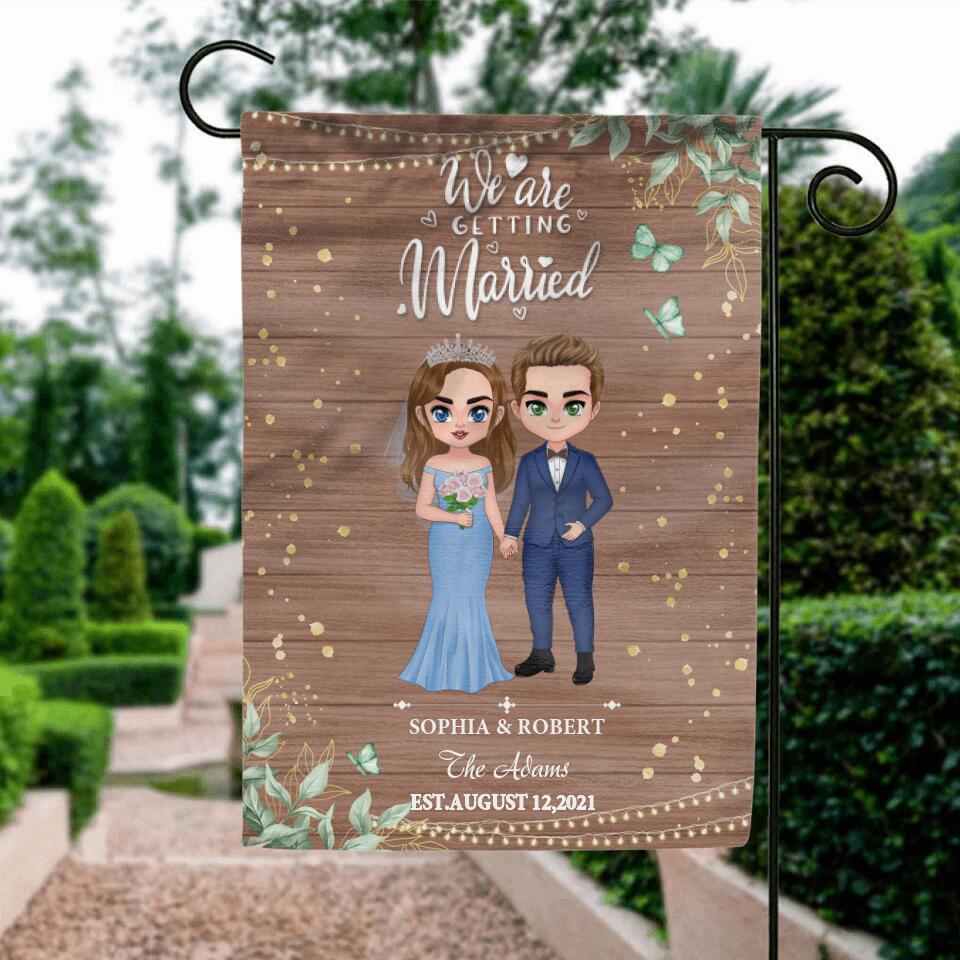 Personalized Chibi Couple Wedding Flag Sign - Gift Idea For Wedding/Anniversary Gift - We Are Getting Married