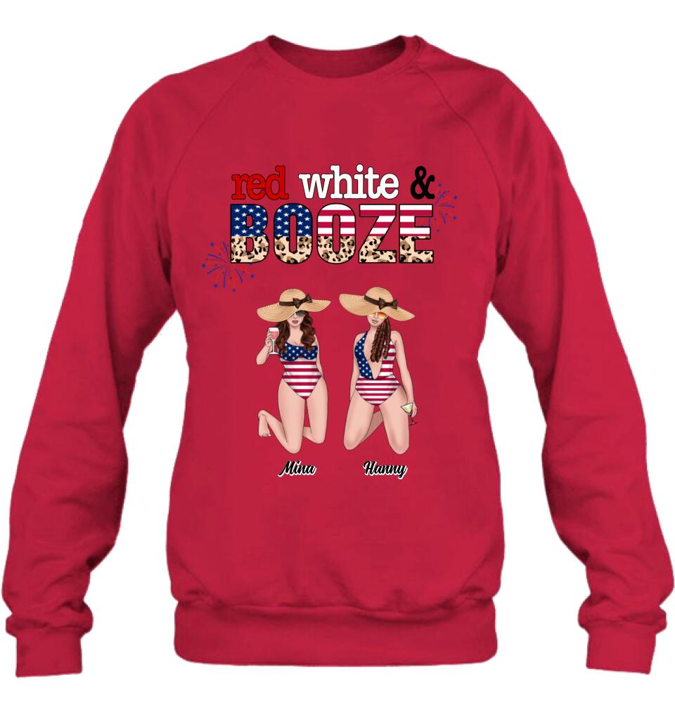 Personalized Friends Shirt/Hoodie - Up to 6 People - Gift Idea For Friends/Independence Day - Red, White And Boozed