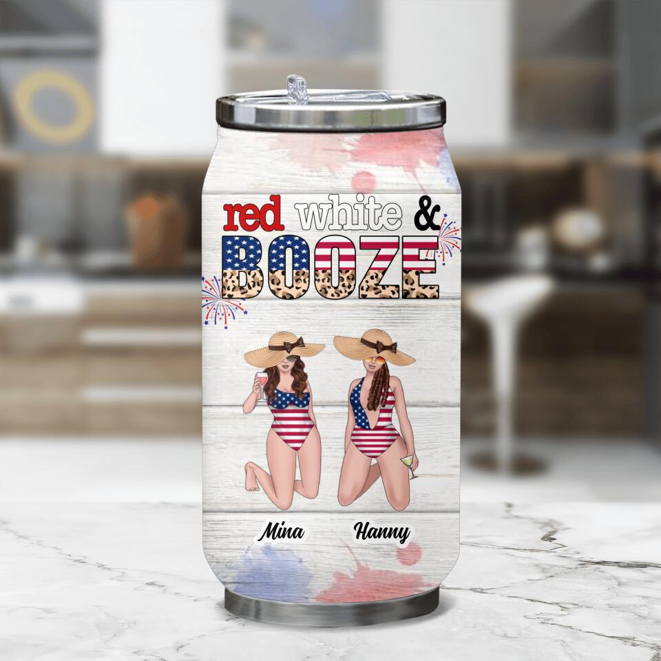 Personalized Friends Soda Can Tumbler - Up to 6 People - Gift Idea For Friends/Sisters/Independence Day - Red, White And Boozed
