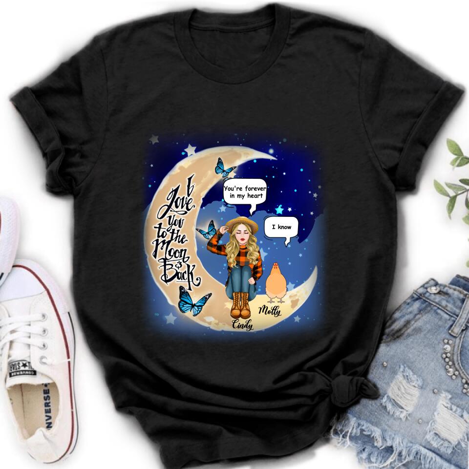 Personalized I Love You To The Moon & Back Chicken Lover Shirt/Pullover Hoodie - Up to 5 Chickens
