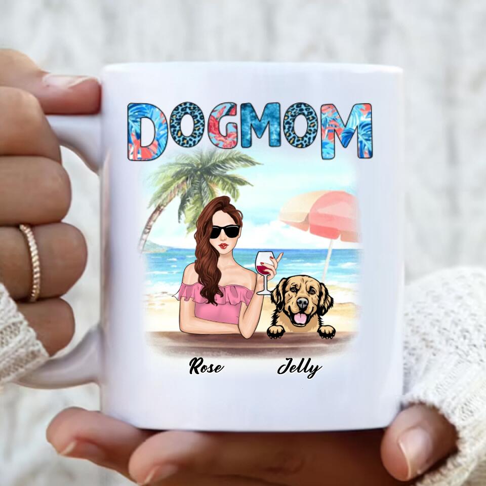 Personalized Dog Mom Summer Patterned Coffee Mug - Up to 4 Dogs - Gift Idea For Dog Mom