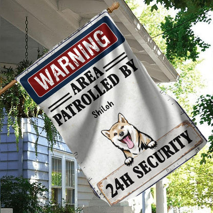 Personalized Warning Dog Flag Sign - Gift Idea For Dog Lovers - Up To 5 Dogs - Warning Area Patrolled By 24h Security