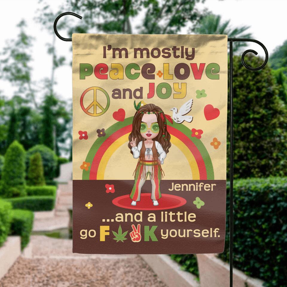 Personalized Chibi Girl Flag Sign - Gift Idea For Best Friend/Birthday - I'm Mostly Peace Love And Joy