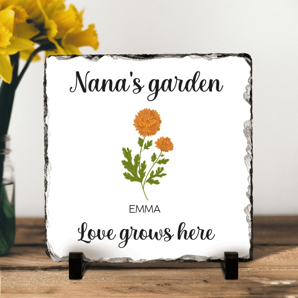 Personalized Nana's Garden Square Lithograph - Up to 9 Kids - Gift Idea For Grandma/Garden Lover - Love Grows Here