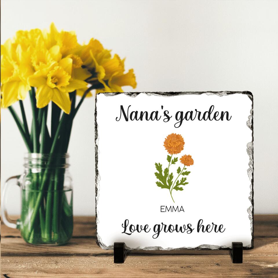 Personalized Nana's Garden Square Lithograph - Up to 9 Kids - Gift Idea For Grandma/Garden Lover - Love Grows Here