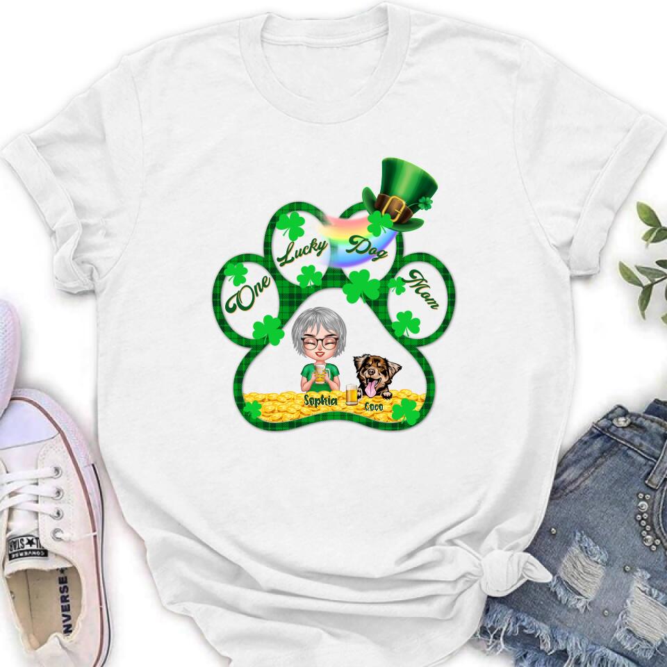 Personalized Dog Mom Shirt - Up to 4 Dogs - Gift Idea For St Patrick's Day - One Lucky Dog Mom