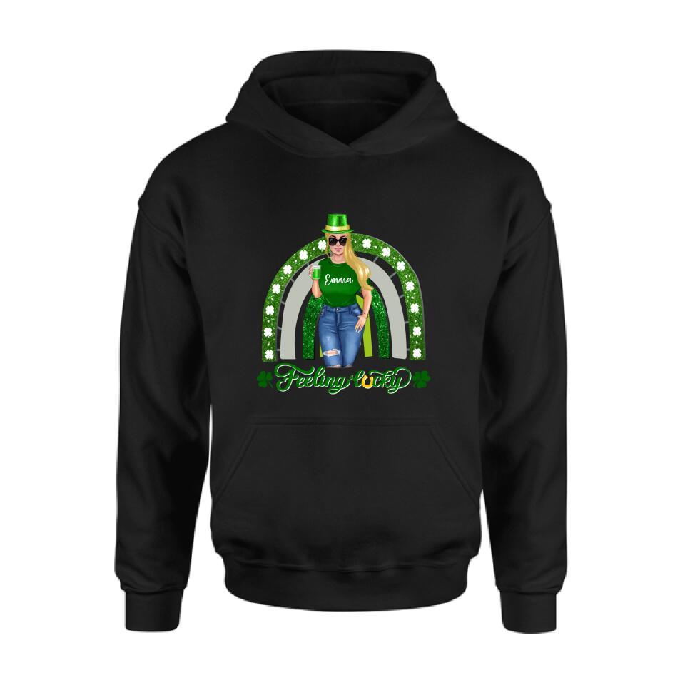 Personalized Irish Girl Unisex T-shirt/Sweatshirt/Hoodie - Gift Idea For St Patrick's Day - Feeling Lucky