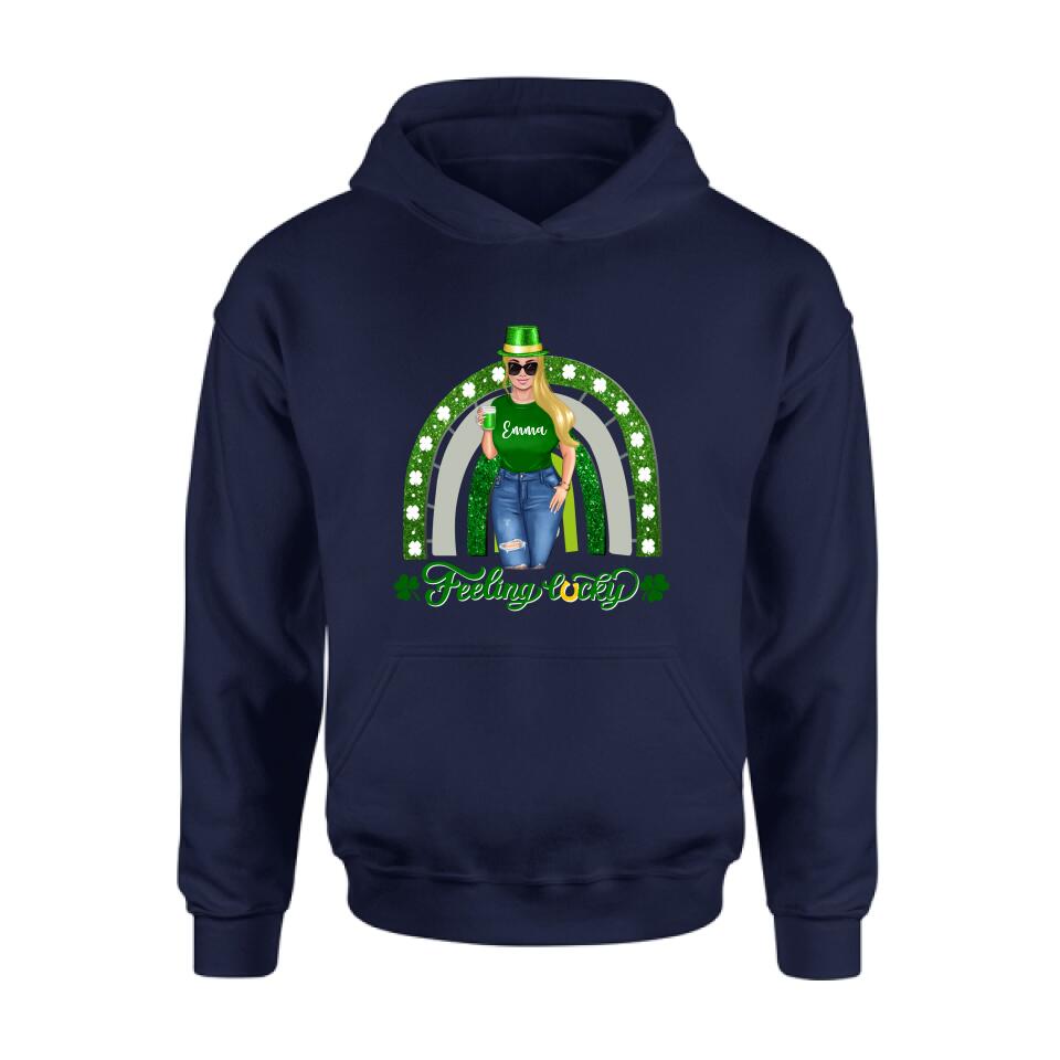 Personalized Irish Girl Unisex T-shirt/Sweatshirt/Hoodie - Gift Idea For St Patrick's Day - Feeling Lucky