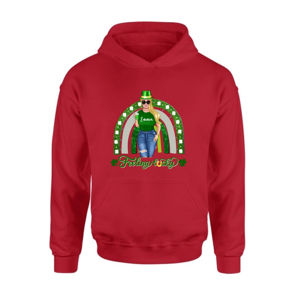 Personalized Irish Girl Unisex T-shirt/Sweatshirt/Hoodie - Gift Idea For St Patrick's Day - Feeling Lucky