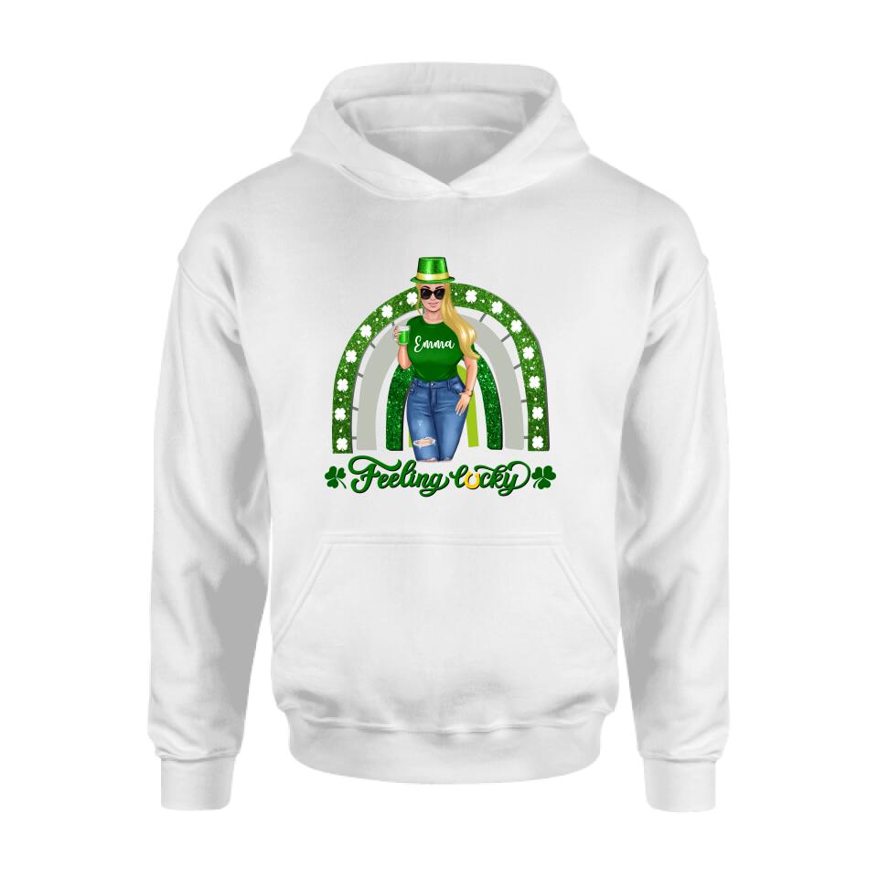 Personalized Irish Girl Unisex T-shirt/Sweatshirt/Hoodie - Gift Idea For St Patrick's Day - Feeling Lucky