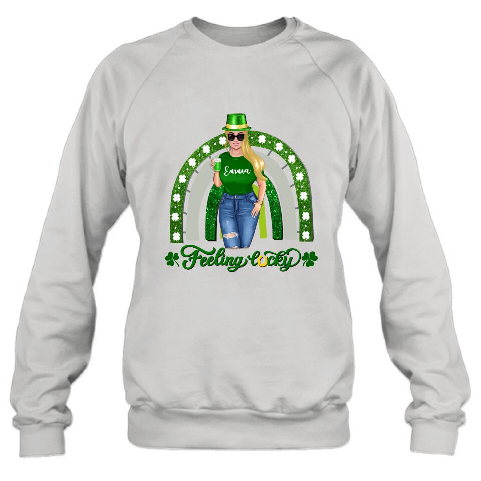 Personalized Irish Girl Unisex T-shirt/Sweatshirt/Hoodie - Gift Idea For St Patrick's Day - Feeling Lucky