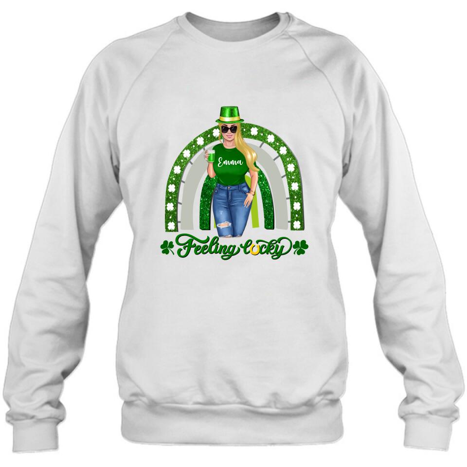 Personalized Irish Girl Unisex T-shirt/Sweatshirt/Hoodie - Gift Idea For St Patrick's Day - Feeling Lucky