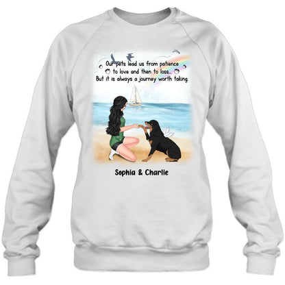 Personalized Dog Mom Shirt/Hoodie - Memorial Gift For Dog Mom/Dog Lover - Our pets lead us from patience to love and then to loss