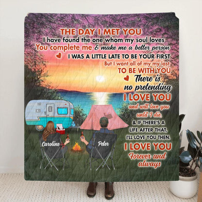 Personalized Couple Camping Pillow Cover/Fleece Throw Blanket/Quilt - Couple With Up to 3 Pets - Gift Idea For Camping Lover - I Love You Forever And Always