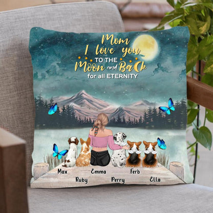 Personalized Pet Mom/Dad Fleece Throw Blanket/Quilt/Pillow Cover - Gift Idea For Pet Owner with 5 Pets - Mom, I Love You To The Moon and Back For All Eternity
