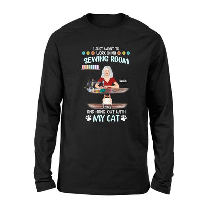Personalized Cat Mom Sewing Shirt/Hoodie - Gift Idea For Cat and Sewing Lovers/Mother's Day - Up to 6 Cats - I Just Want To Work In My Sewing Room And Hang Out With My Cat
