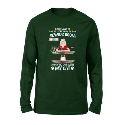 Personalized Cat Mom Sewing Shirt/Hoodie - Gift Idea For Cat and Sewing Lovers/Mother's Day - Up to 6 Cats - I Just Want To Work In My Sewing Room And Hang Out With My Cat