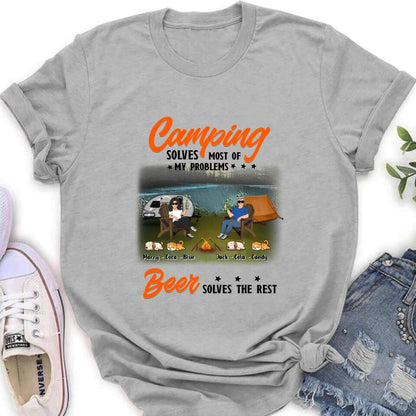 Personalized Camping Unisex T-shirt/Hoodie/Sweatshirt/Long Sleeve - Gift Idea For Couple/ Camping Lovers - Camping Solves Most Of My Problems Beer Solves The Rest