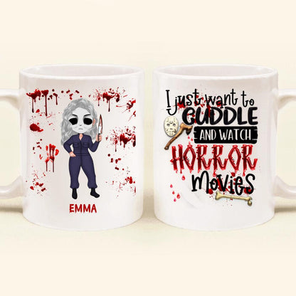 Personalized Cuddle And Watch Horror Movies Coffee Mug - Halloween Gift For Girls