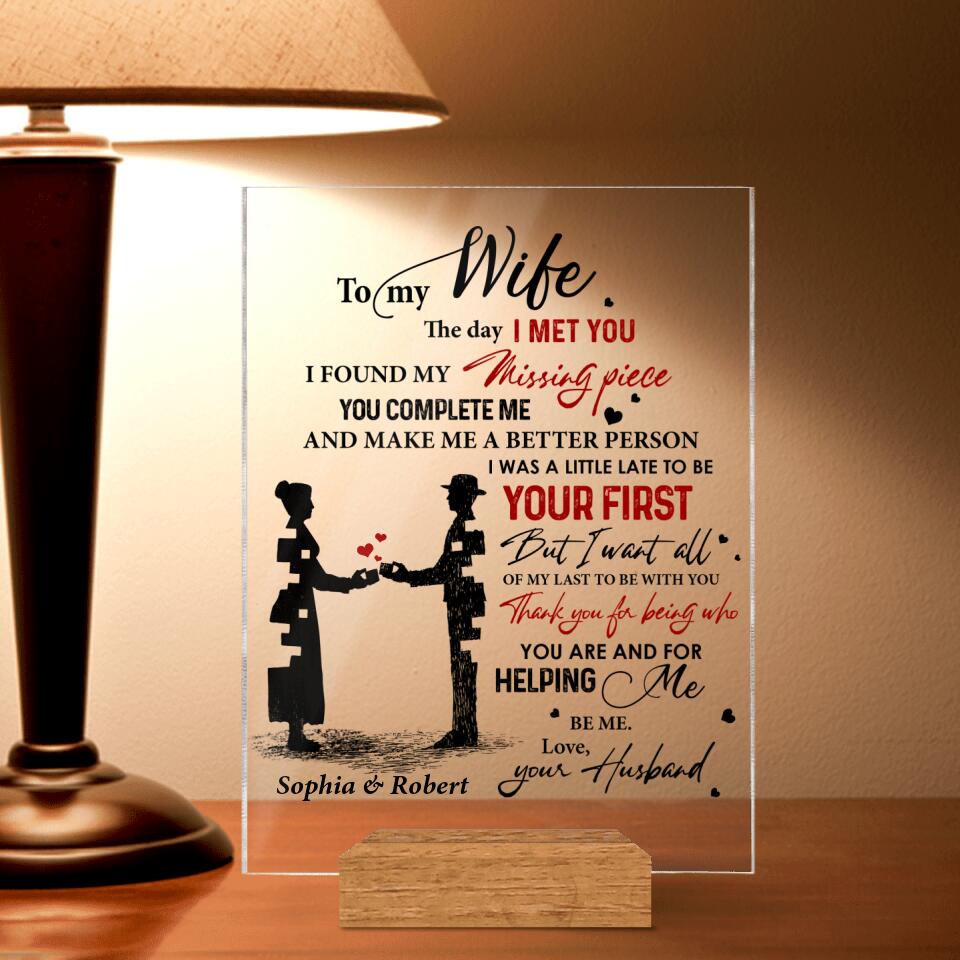 Personalized Couple Acrylic Plaque - Gift for 
Couple, Husband and Wife, Gift to Wife from Husband - To my wife my missing piece