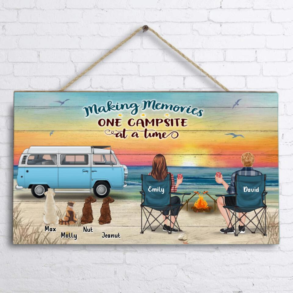 Personalized Camping Door Sign - Up to 4 Pets - Gift Idea For Couple/Camping Lover - Making Memories One Campsite At A Time