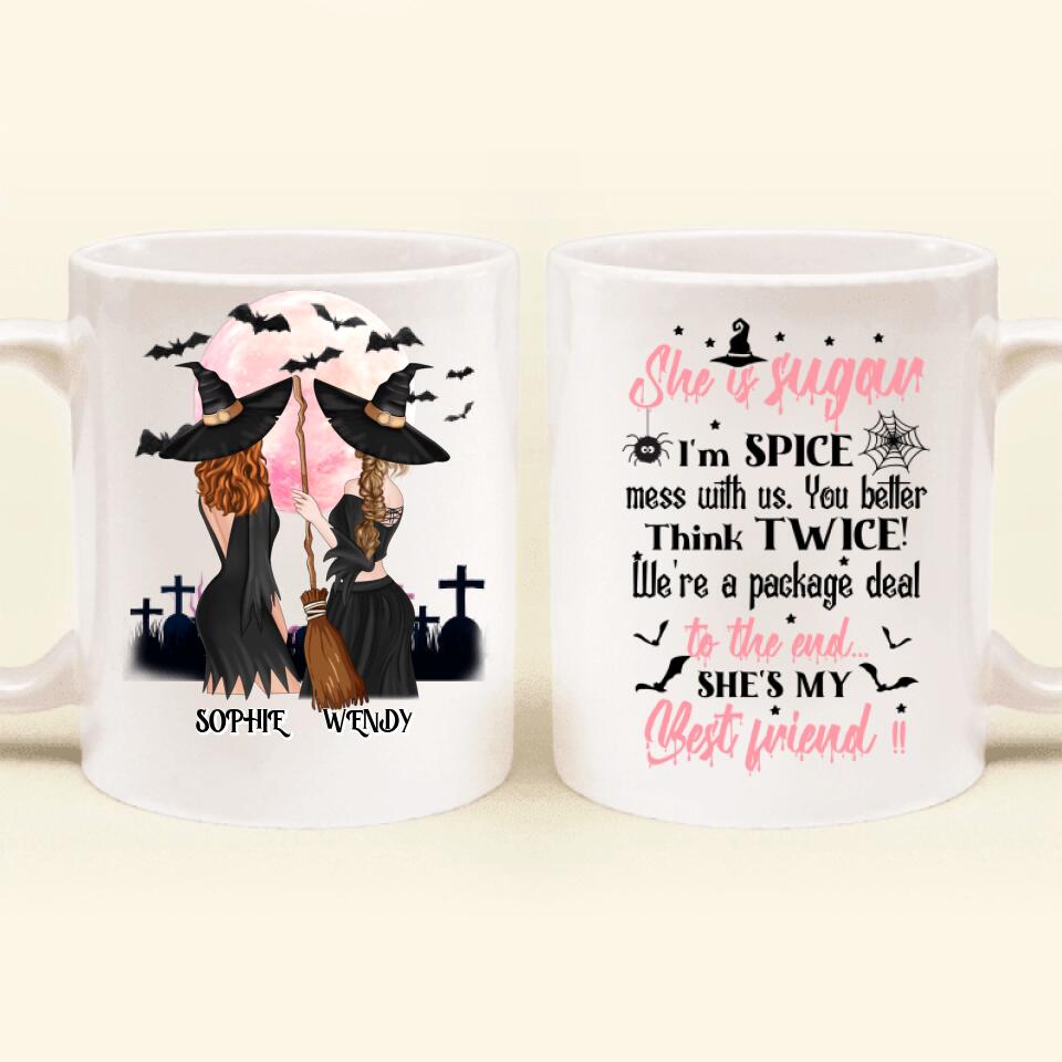 Personalized Friends Mug - Halloween Gift Idea For Friends/Sisters - She Is Sugar I'm Spice