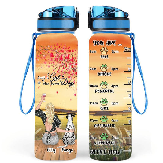 Personalized Dog Mom Water Tracker Bottle - Mother's Day Gift Idea For Dog Lovers - Just A Girl Who Loves Dogs