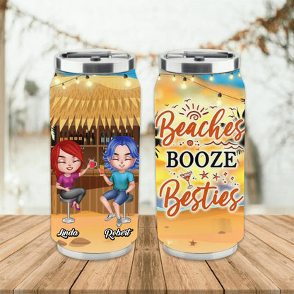 Personalized Friends Soda Can Tumbler - Up to 4 People - Gift Idea For Friends - Beaches Booze Besties