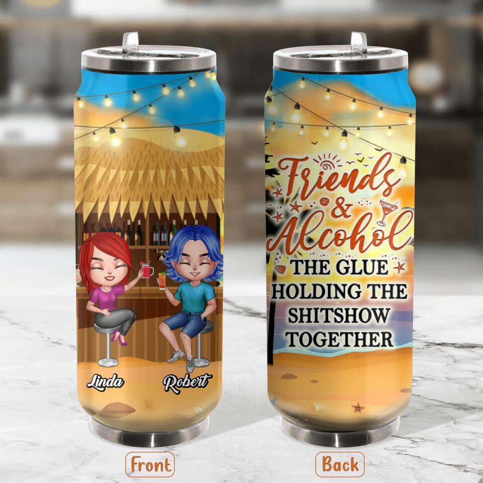 Personalized Friends Soda Can Tumbler - Up to 4 People - Gift Idea For Friends - Beaches Booze Besties