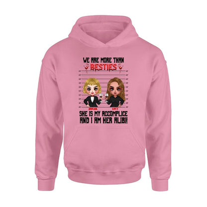Personalized Accomplice And Alibi Halloween Shirt/Hoodie - Halloween Gift For Friends/Besties - Up to 5 Girls - We Are More Than Besties