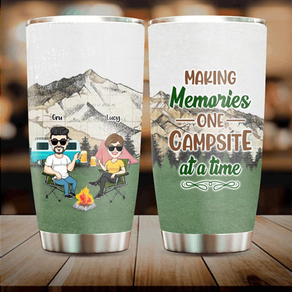 Personalized Camping Couple Tumbler - Couple With Up to 4 Dogs - Gift Idea For Camping/Dog Lover - Making Memories One Campsite At A Time