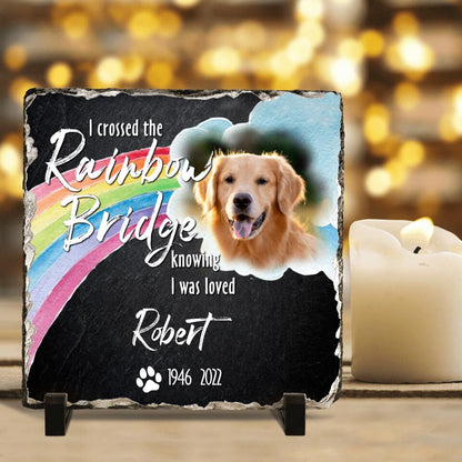 Custom Personalized Memorial Photo Square Lithograph - Memorial Gift Idea - I Crossed The Rainbow Bridge Knowing I Was Loved