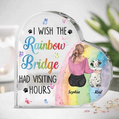 Personalized Pet Mom/Dad Crystal Heart - Gift Idea For Dog/Cat Owner - I Wish The Rainbow Bridge Had Visiting Hours