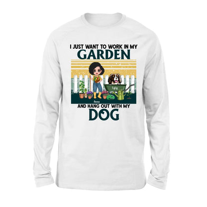 Personalized Gardening Girl Shirt/ Hoodie - Gift Idea For Gardening Lover/ Dog Lover with up to 6 Dogs - I Just Want To Work In My Garden and Hang Out With My Dog
