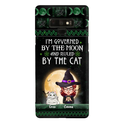 Custom Personalized Cats Witch Phone Case - Halloween Gift For Cat Lover - Governed By The Moon, Ruled By The Cats - Case For iPhone And Samsung