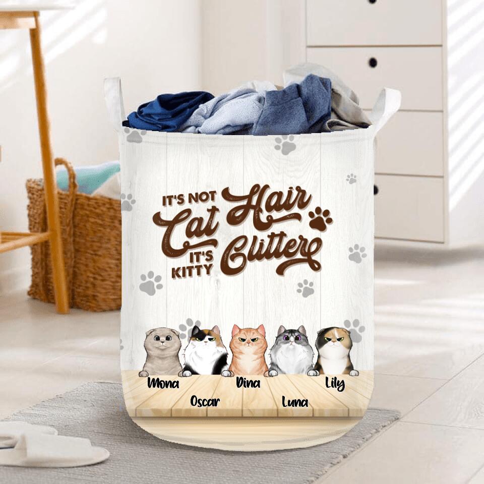 Personalized Cat Hair Laundry Basket - Gift For Cat Lovers With Up To 5 Cats - It's Not Cat Hair It's Kitty Glitter
