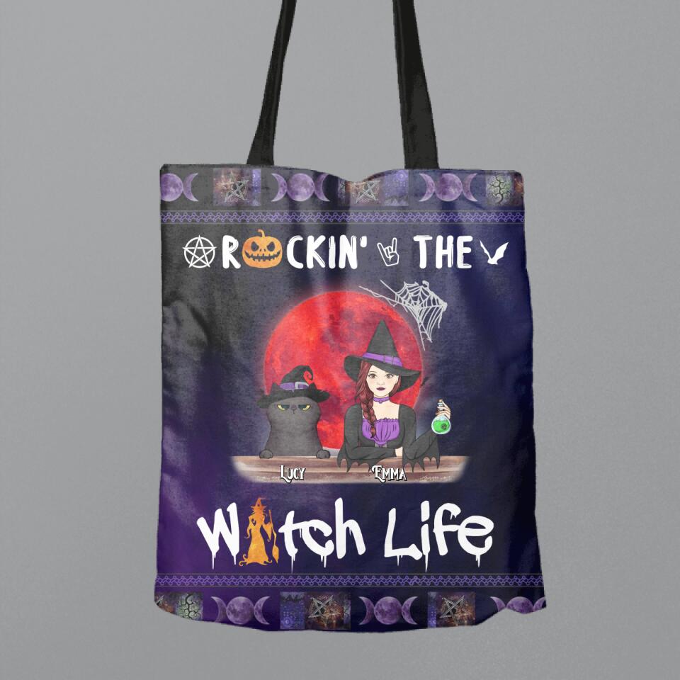 Personalized Pet Witch Canvas Bag - Up to 3 Pets - Halloween Gift For Dog/Cat Lover - Rockin' The Witch Life