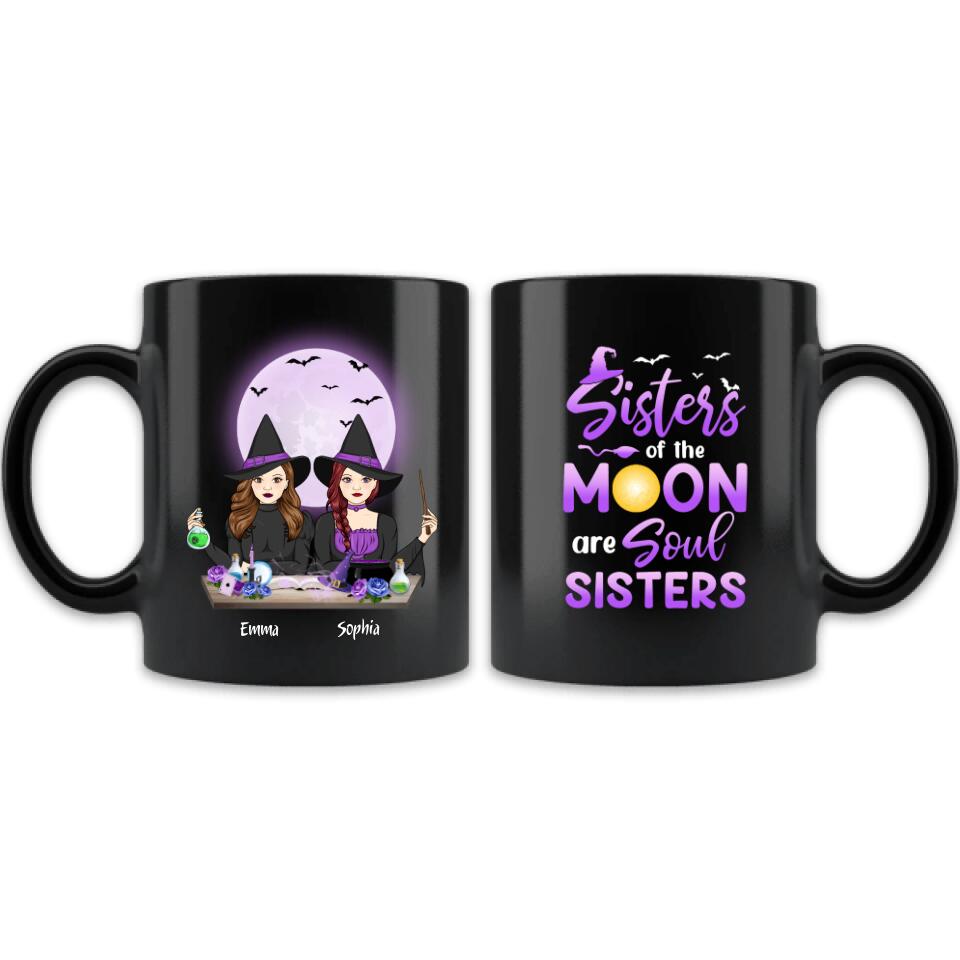 Personalized Witches Coffee Mug - Gift Idea For Halloween/Friends with up to 4 Witches - Sisters Of The Moon Are Soul Sisters