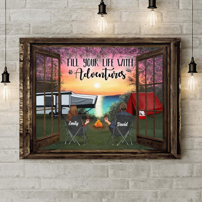 Personalized Camping Canvas - Gift Idea For The Whole Family/Couple/Camping Lover - Parents/Couple/Adult With Up to 3 Kids And 4 Pets - Fill Your Life With Adventures