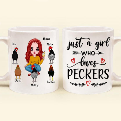 Personalized Chickens Mug - Up to 5 Chickens - Just A Girl Who Loves Peckers