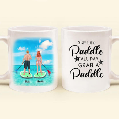 Personalized Stand Up Paddle Boarding Mug - Couple Up to 2 Pets - Gift For The Couple - SUP Life Paddle All Day Grab A Paddle - BWALPG