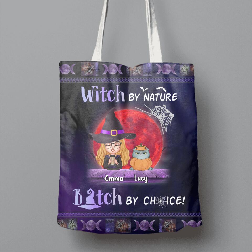 Personalized Witch Canvas Bag - Up to 6 Cats/Dogs - Halloween Gift Idea For Cat/Dog Lovers - Witch By Nature Bitch By Choice