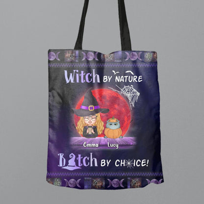 Personalized Witch Canvas Bag - Up to 6 Cats/Dogs - Halloween Gift Idea For Cat/Dog Lovers - Witch By Nature Bitch By Choice