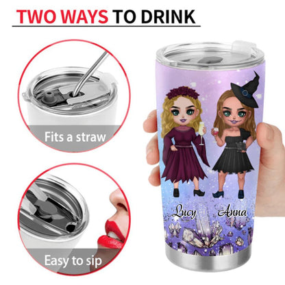 Personalized Besties Witches Tumbler - Halloween Gift For Friends - We're Not Sugar & Spice