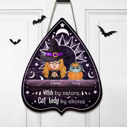 Personalized Pet Witch Wooden Sign - Up to 6 Dogs/Cats - Gift Idea For Halloween/Dog Lover/Cat Lover - Witch By Nature Cat Lady By Choice