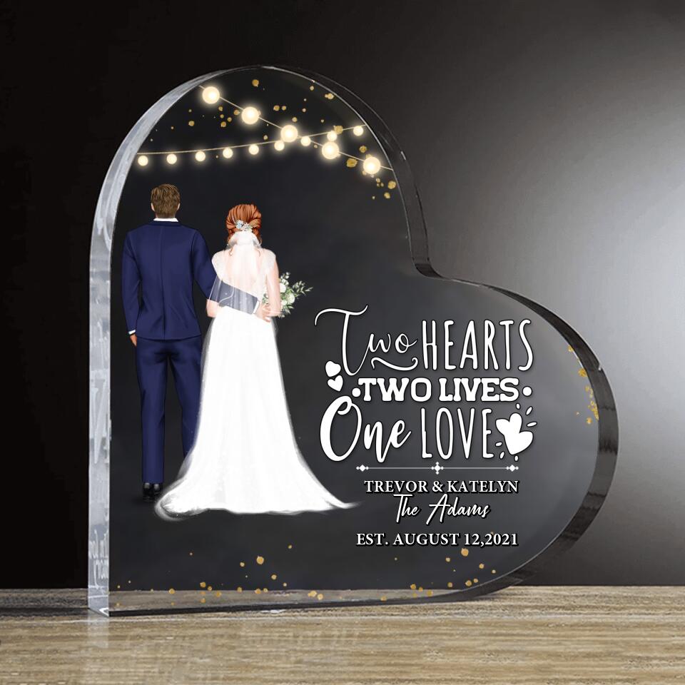 Personalized Couple Wedding Acrylic Plaque - Wedding Anniversary Gift Idea For Couple - Two Hearts, Two Lives, One Love