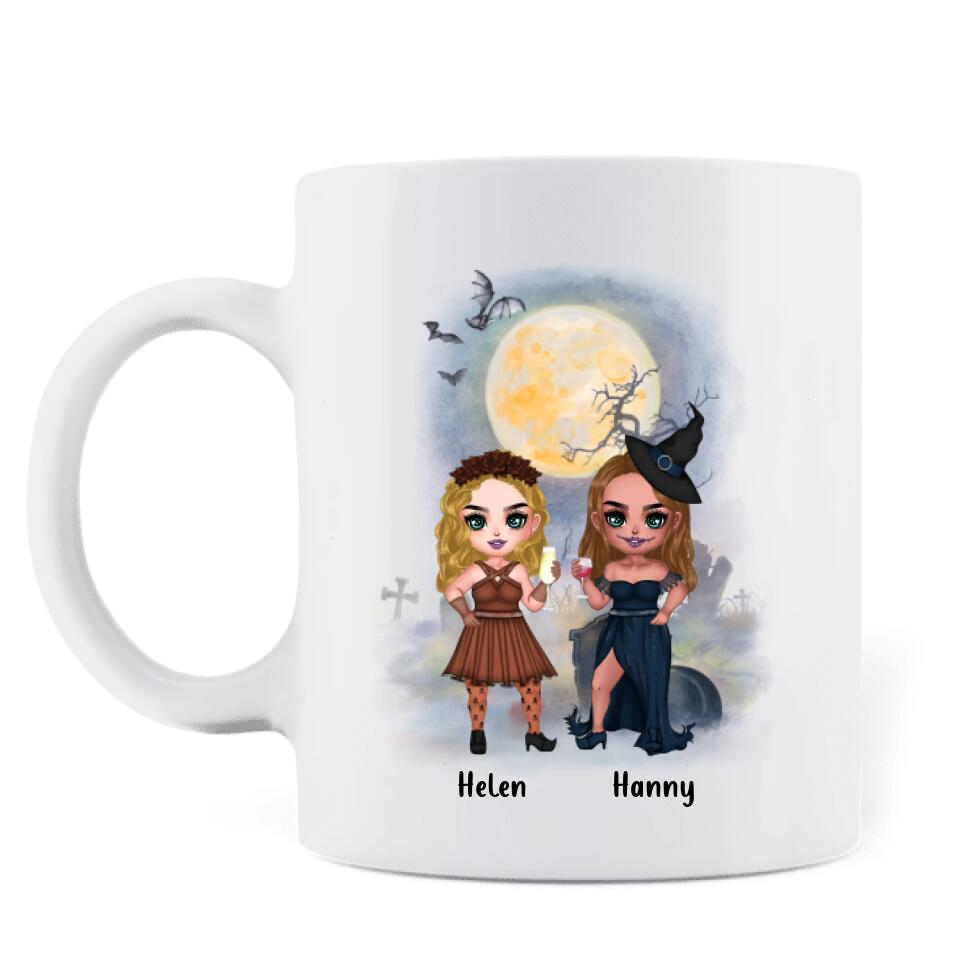 Personalized Besties Witch Coffee Mug - Gift for Halloween, Besties - Up to 3 Besties - When we're together every night is Halloween