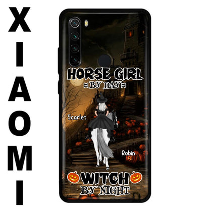 Personalized Witch Riding Horse Phone Case - Halloween Gift For Horse Lovers/Friends/Besties - Up to 4 Girls - Horse Girl By Day Witch By Night - Case For Xiaomi, Oppo And Huawei